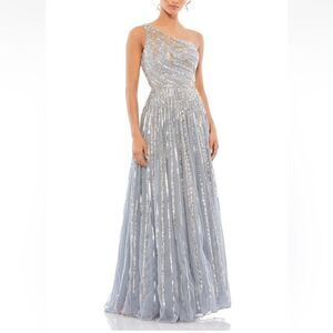 Mac Duggal 5220 Silver Sequin one shoulder gray embellished Gown wedding prom 4